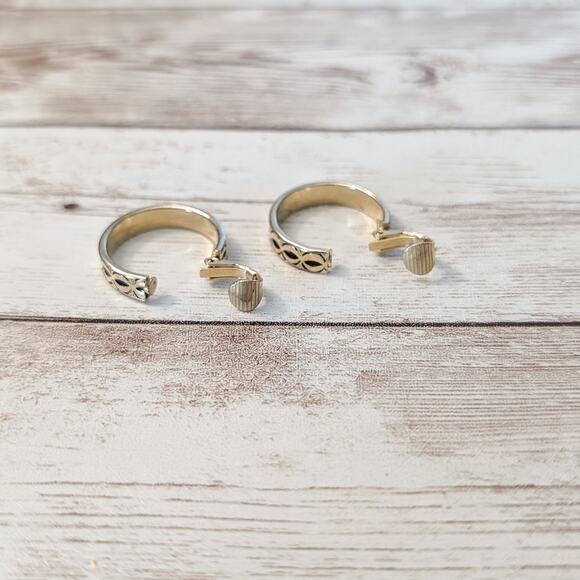 Vintage L H Segal Clip On Earrings - Gold Tone with Black Detail Hoops - Picture 6 of 9